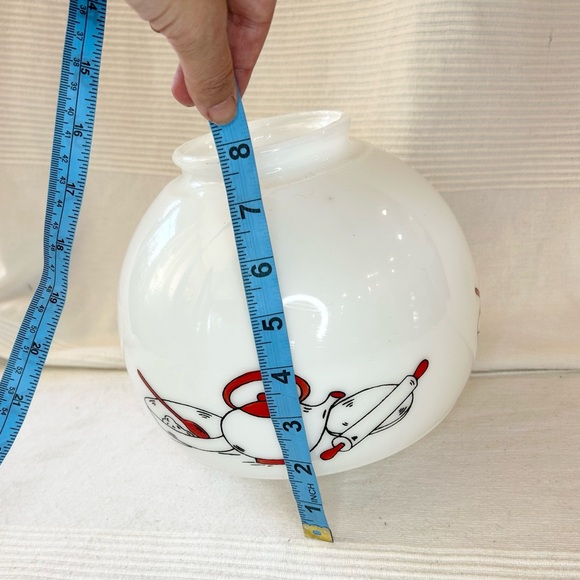 Vintage Milk Glass Shade Ceiling Light Deco Hand Painted Tea Kettle Kitchen - Picture 3 of 12